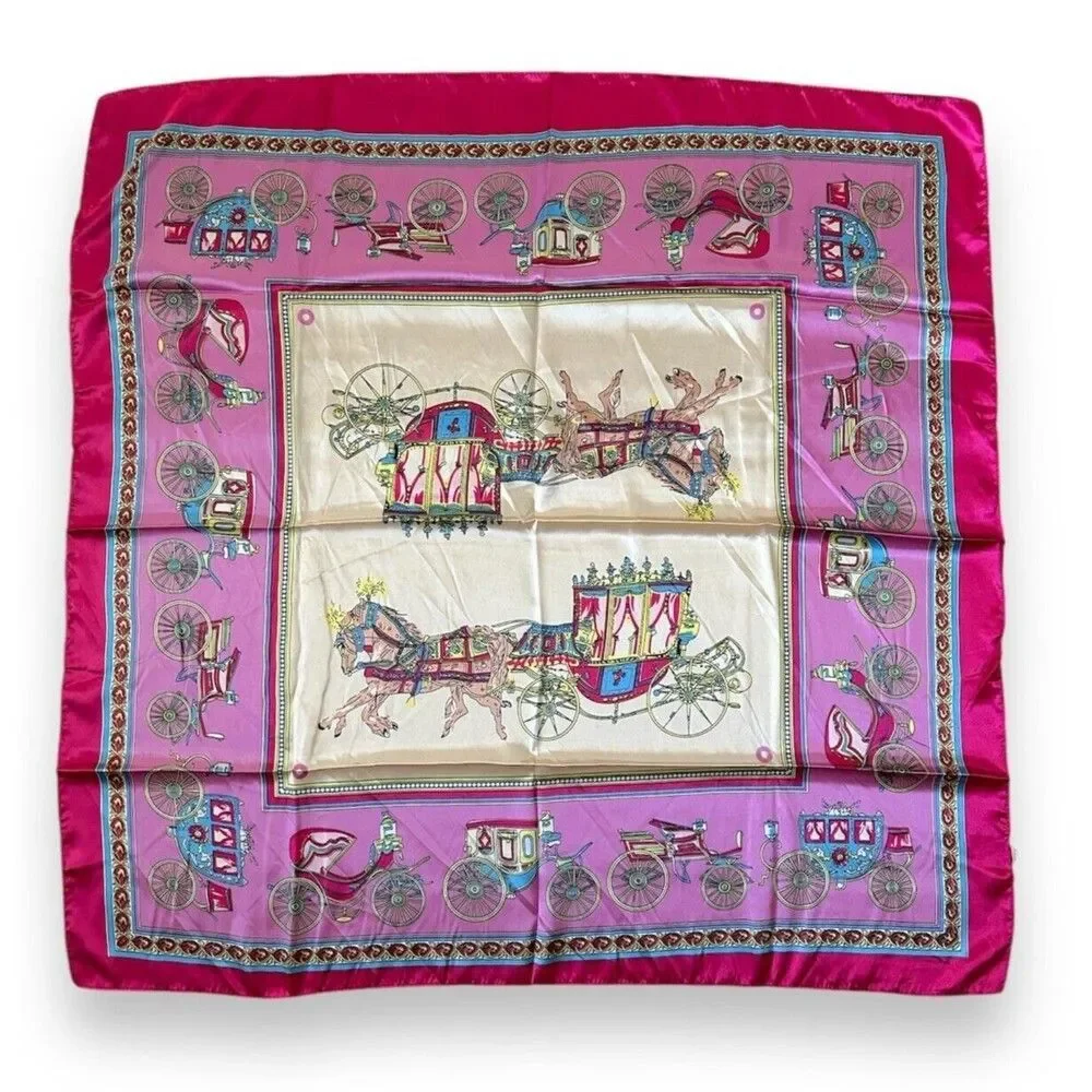 Pink Edges carriage Square Scarf 35” X 35 Women Scarve Headscarf Elegant